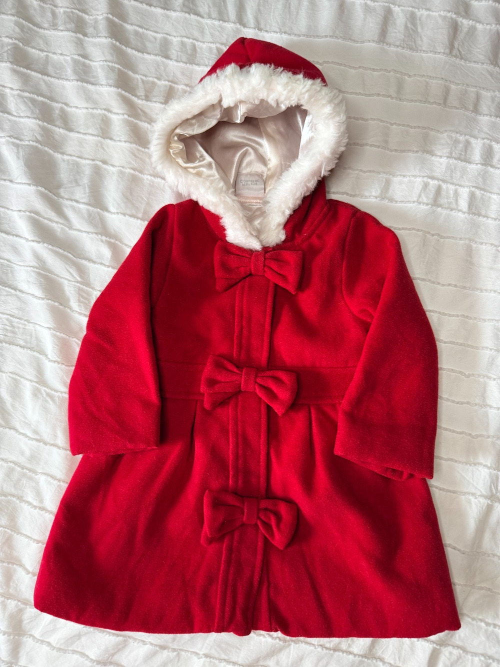 Koala Baby Girls 6-9M Red Christmas Coat Faux Fur Hood Bow Holiday Jacket